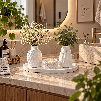 4lü Dekoratif Vazo Seti Mumluk ve Tepsili Modern Ev Dekoru (Çiçeksiz) - 2