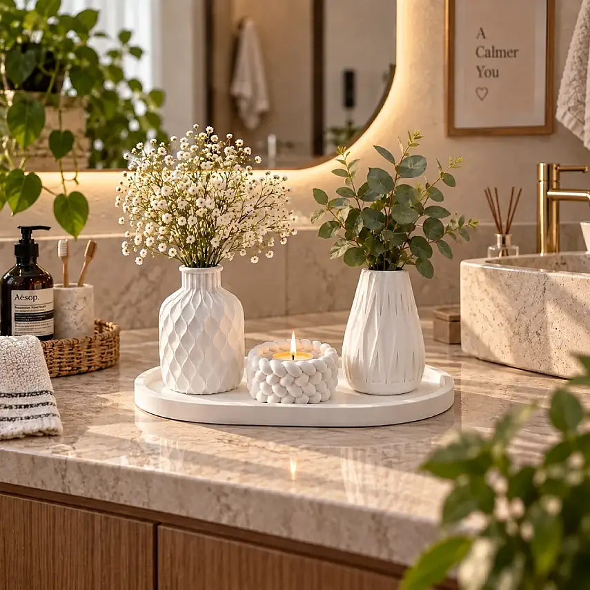 4lü Dekoratif Vazo Seti Mumluk ve Tepsili Modern Ev Dekoru (Çiçeksiz) - 2