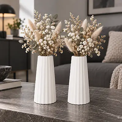 İkili Çizgili Modern Dekoraitif Vazo Uzun 15CM