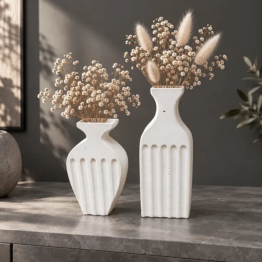 İkili Pampas Vazo Dekoratif Modern 16-12 CM - 1
