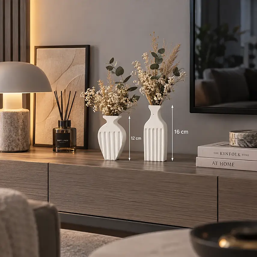 İkili Pampas Vazo Dekoratif Modern 16-12 CM - 2
