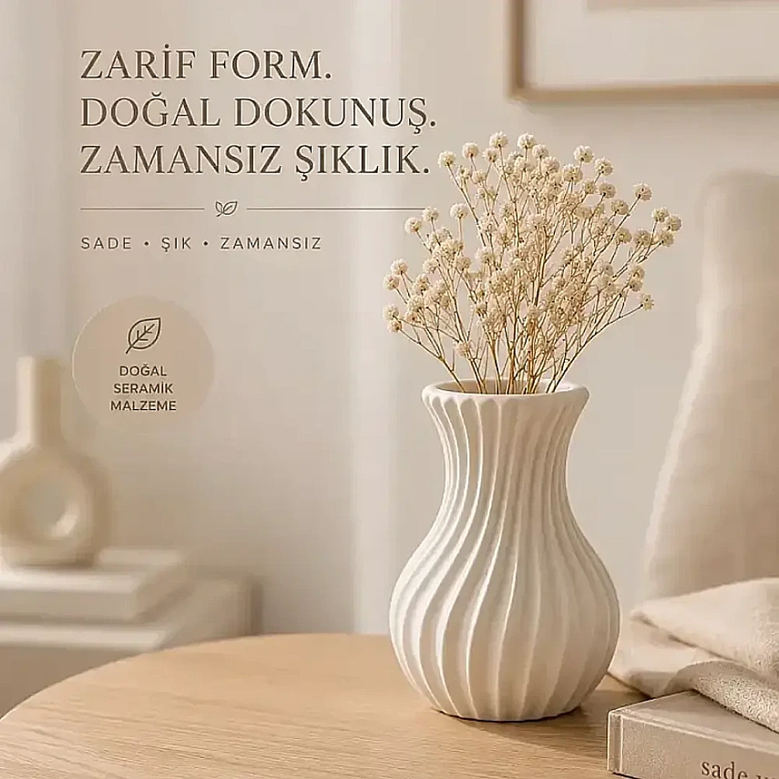 Modern Dekoratif Dalgalı Desenli Vazo - 1