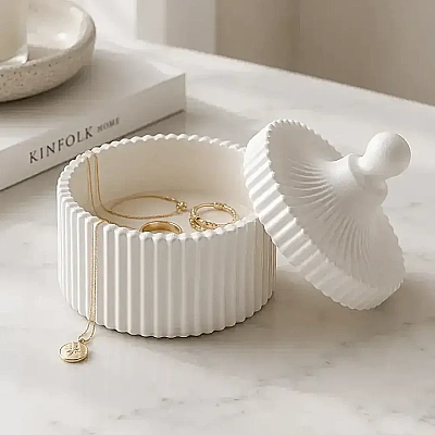 Modern Dekoratif Kapaklı Mumluk ve Takı Saklama Kutusu